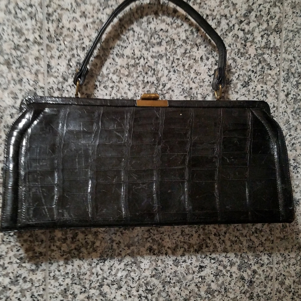 1940's black top handle purse